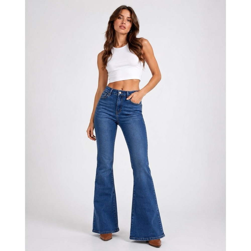 Flying Banana Flare Leg Jeans Women's 6L‎ Blue High Rise Stretch Retro Y2K